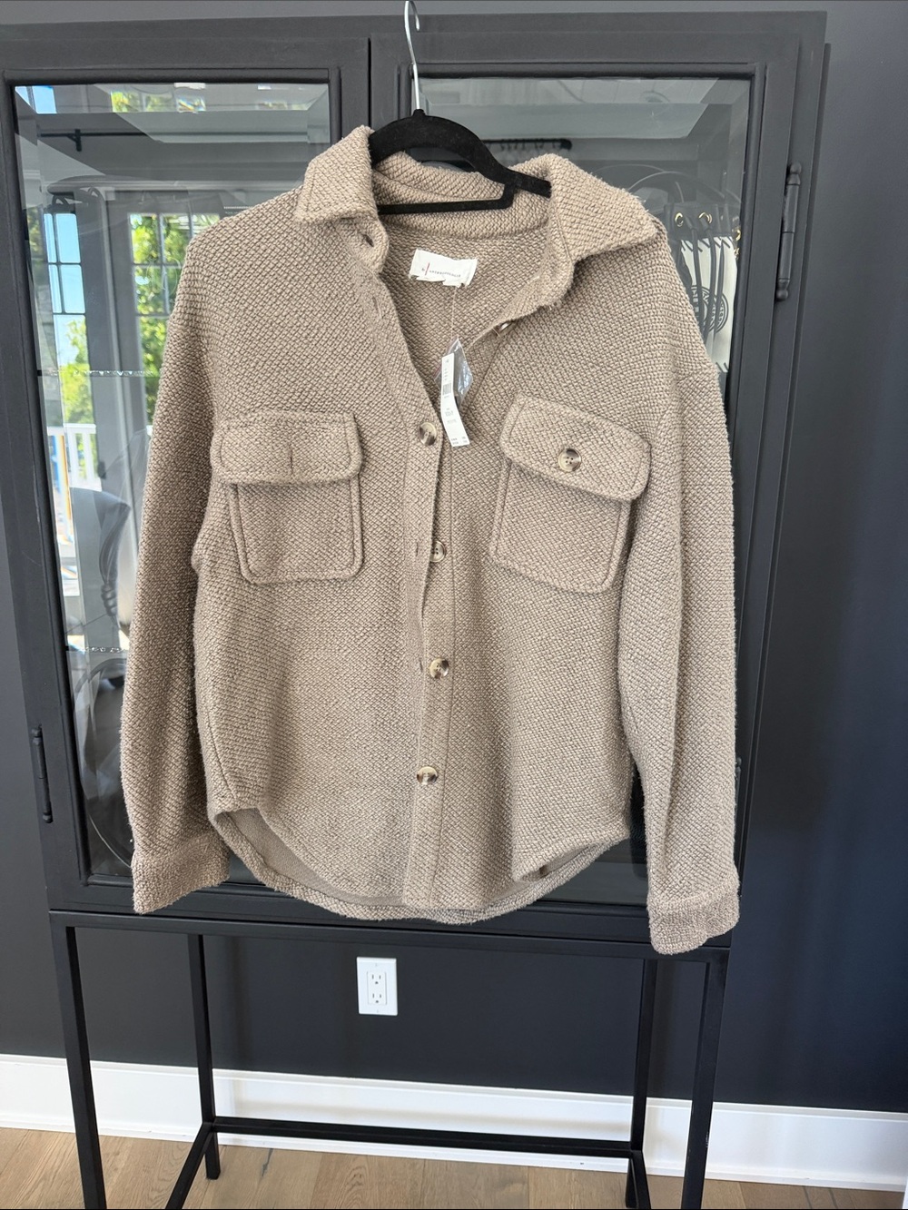 Anthropologie Beige Textured Button-Front Women's shirt Jacket.